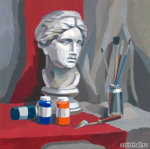 Натюрморт с гипсовой головой живопись