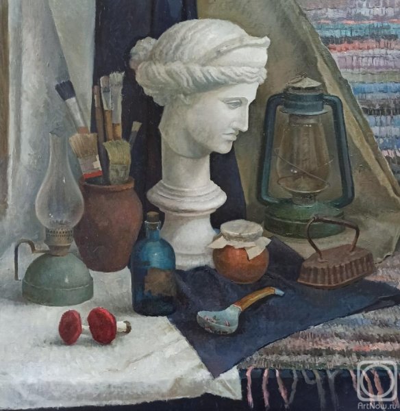 Натюрморт с гипсовой головой Нефертити живопись
