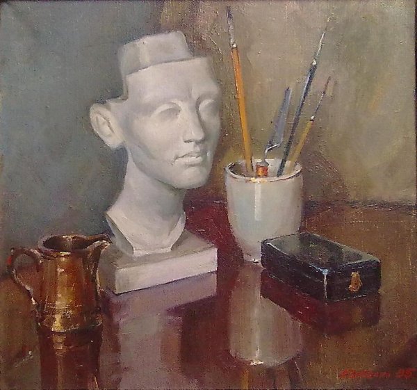 Натюрморт с гипсовой головой Нефертити живопись