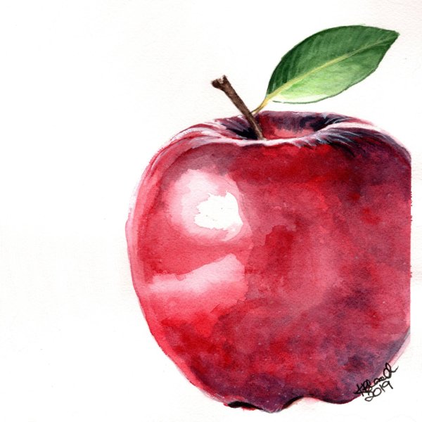 Яблоко акварелью