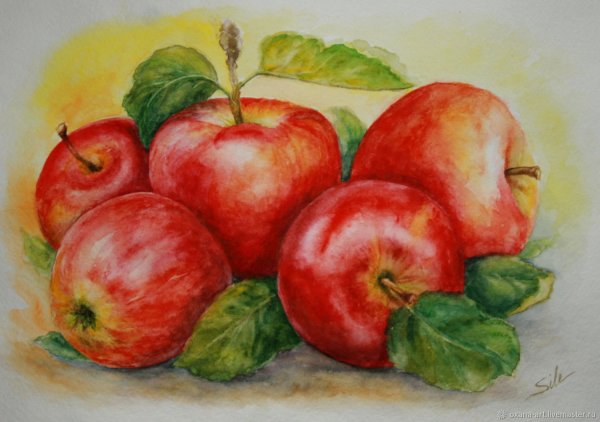Нарисовать яблоко акварелью