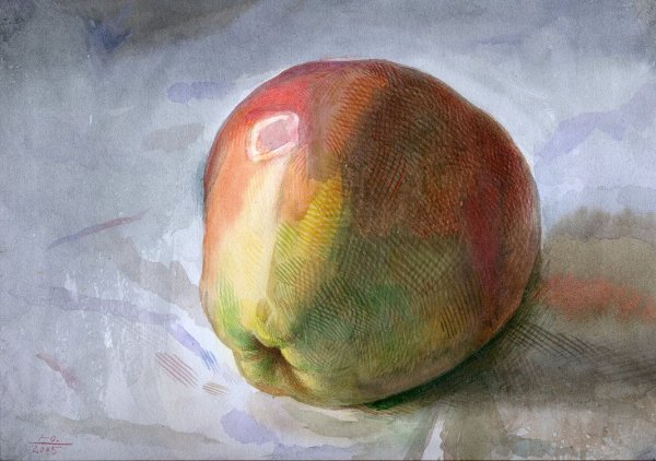 Яблоко акварелью лессировка