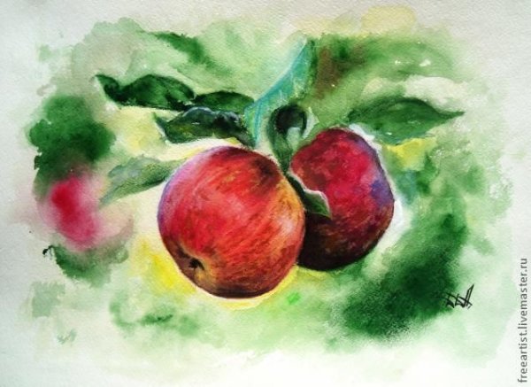 Яблоко акварелью для начинающих