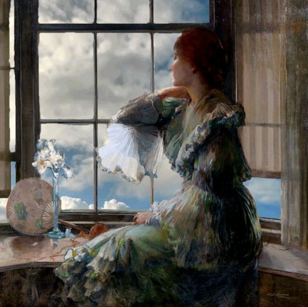 «Женщина у окна» картина Фридрих