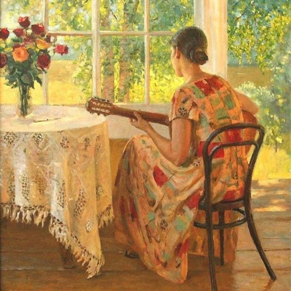 Дама у окна живопись