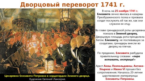 Елизавета Петровна Дворцовый переворот картина