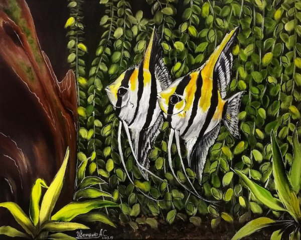 Живопись рыбки в аквариуме