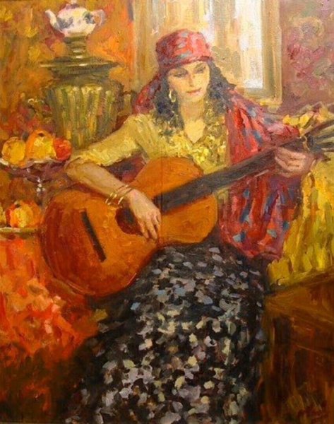 Цыганка с гитарой в живописи