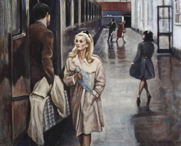 Люди прощаются на вокзале