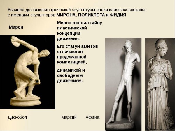Скульпторы высокой классики Фидий Мирон и Поликлет