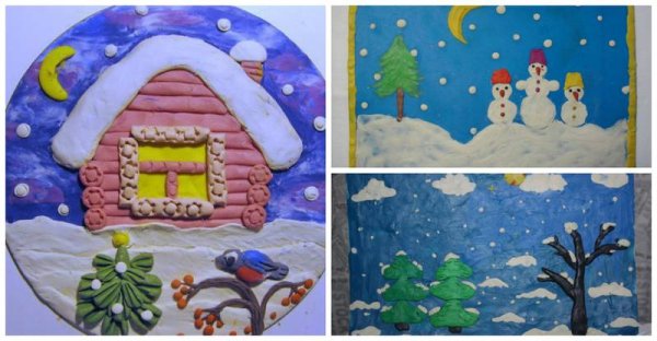 Пластилиновая живопись зимний пейзаж