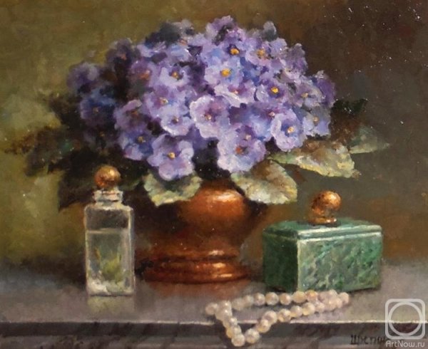 Художник Иосиф Крачковский. Фиалки в корзине