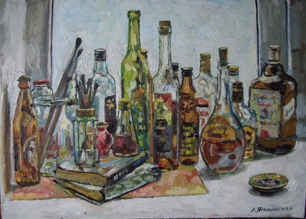 Стеклянная бутылка живопись