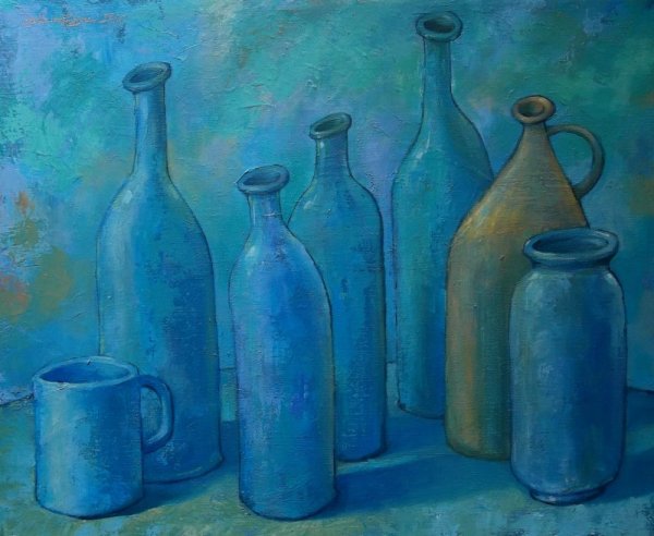Синяя бутылка натюрморт
