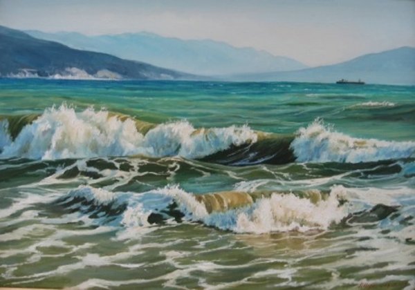 Море волна Прибой картины маслом