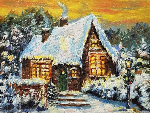 Рождественские домики маслом