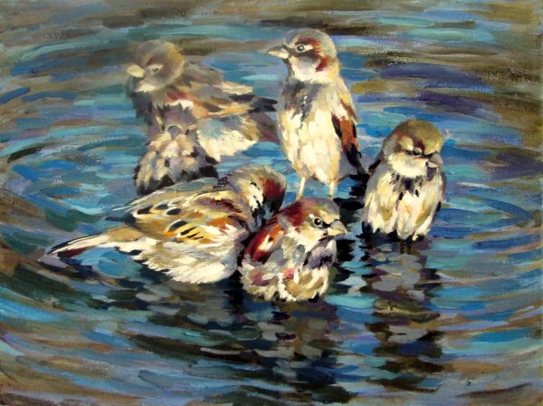 Воробей живопись Мария Павлова