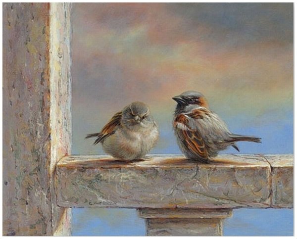 Воробьи живопись