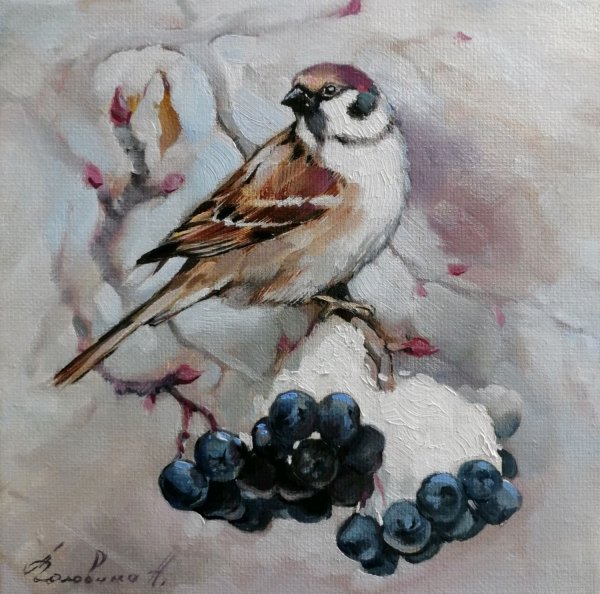 Воробьи живопись