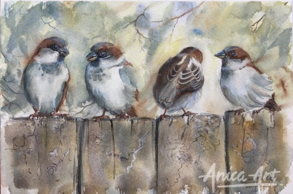 Воробьи живопись