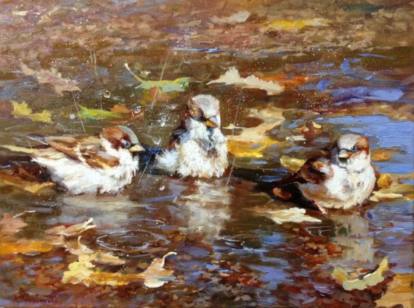 Воробей живопись Мария Павлова