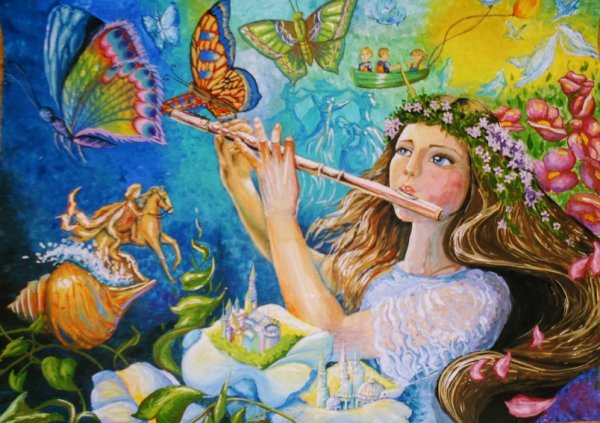 Девушка с флейтой живопись