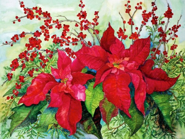 Пуансеттия цветы в живописи