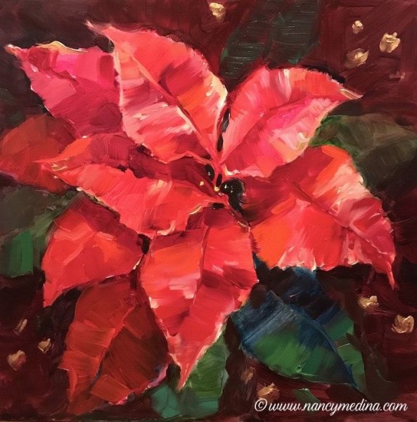 Пуансеттия цветы в живописи