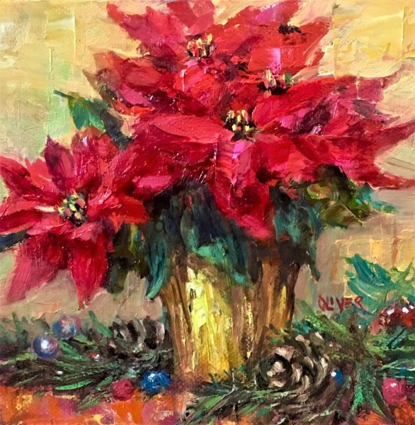 Пуансеттия натюрморт живопись