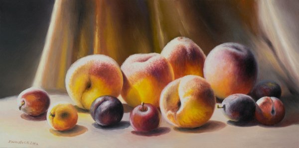 Персики маслом на холсте