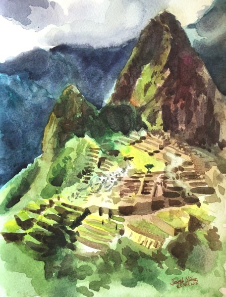 Мачу Пикчу акварелью