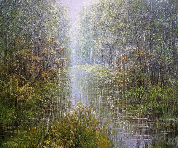 Пейзаж с дождем живопись