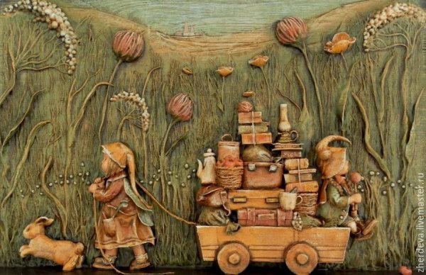 Панно из глины и дерева