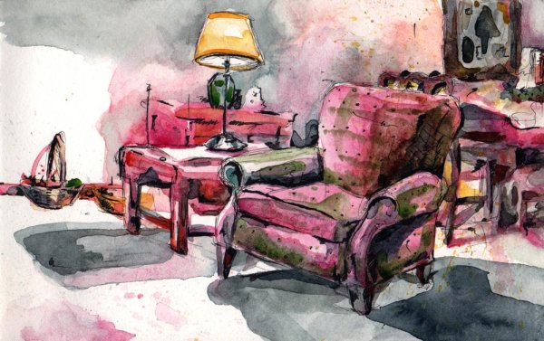 Интерьер акварелью