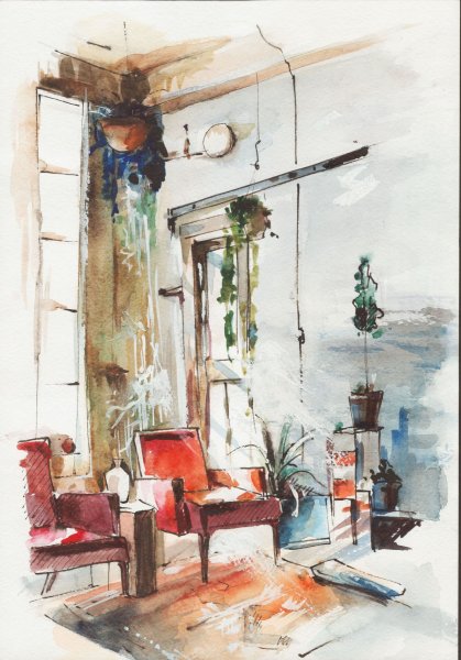Акварель интерьер Германа Демина
