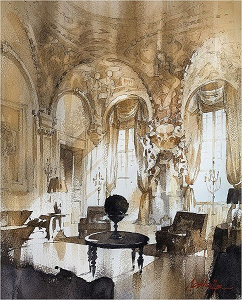 Интерьер акварелью