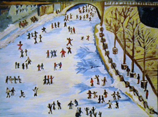 Михаил Климентов "каток на Патриарших прудах", 1929