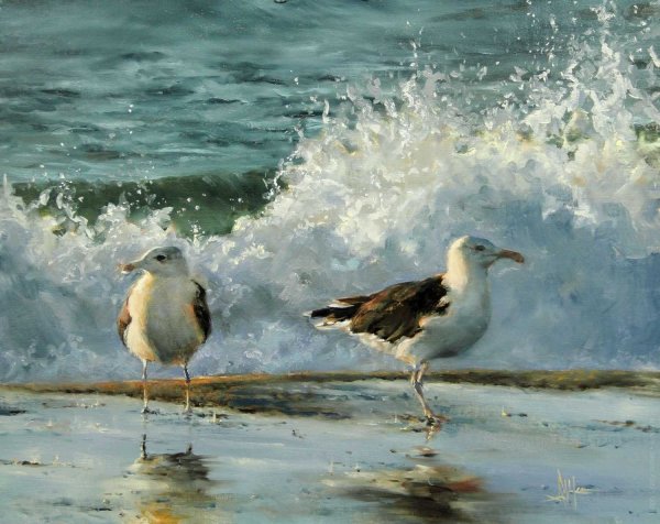 Чайки в живописи маслом