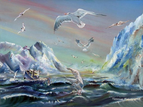 Чайки живопись