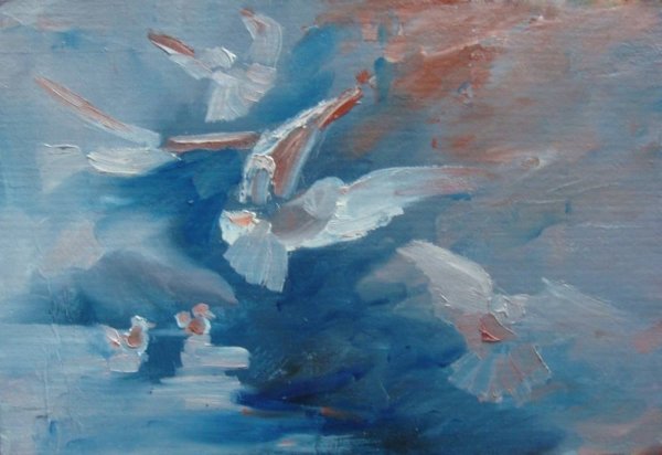 Чайки на берегу моря живопись