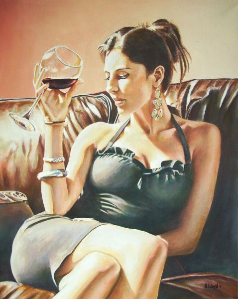 Картина девушка с бокалом
