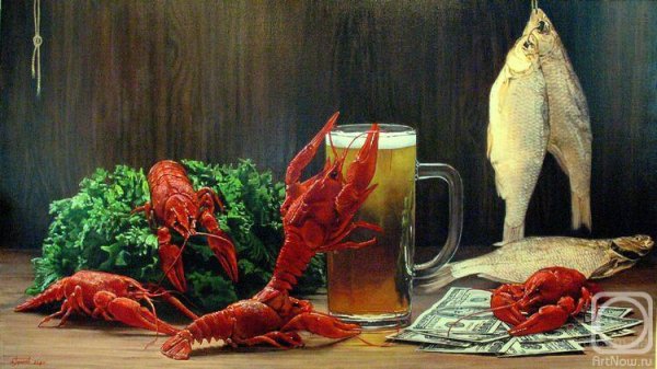 Декупаж креветки и пиво