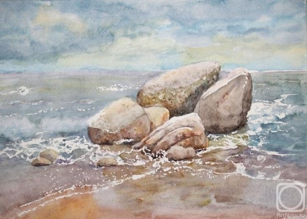 Морские камни акварелью