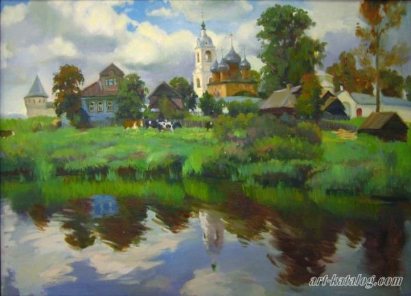 Храм в деревне живопись