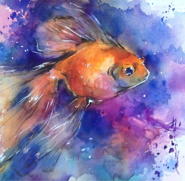 Рыбки акварелью