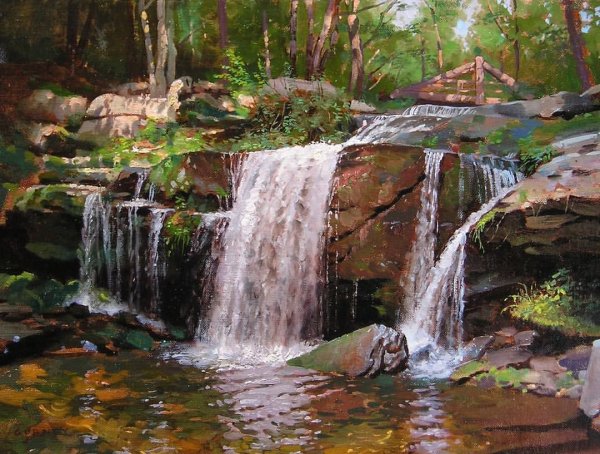 Водопад в живописи маслом