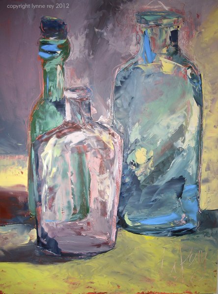 Натюрморт с бутылками живопись