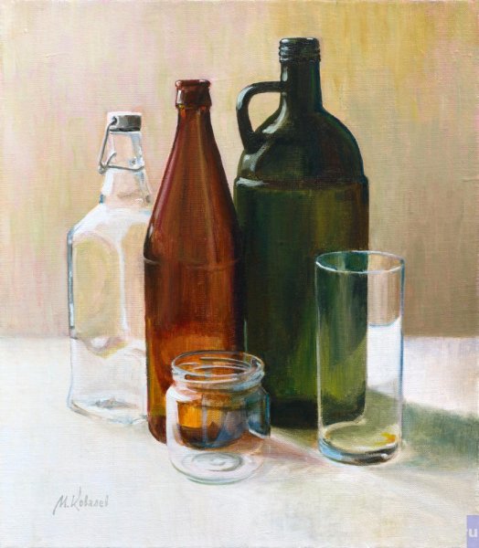 Стеклянная бутылка гуашью