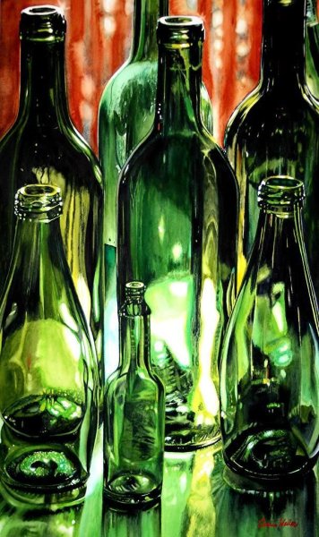 Зеленая бутылка живопись