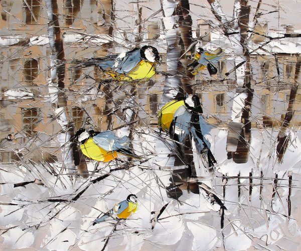 Синицы художник Дмитрий Кустанович.